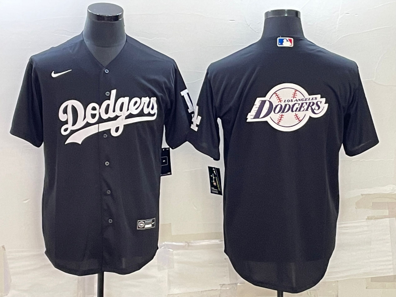Men's Los Angeles Dodgers Black Team Big Logo Cool Base Stitched Baseball Jersey Men's Los Angeles Dodgers Black Team Big Logo Cool Base Stitched Baseball Jersey